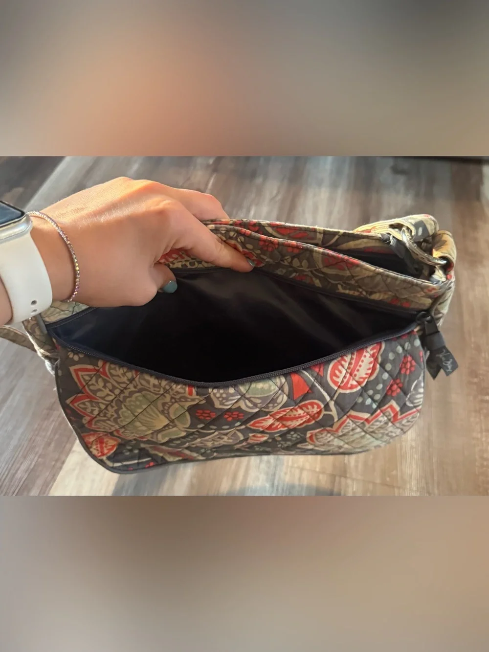 Vera Bradley Quilted Floral Crossbody in Gray, Red, Green
